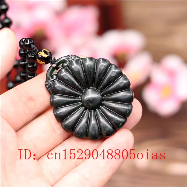 Натуральный черный зеленый китайский Нефритовый Цветок Кулон Бусы Ожерелье Шарм