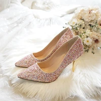 bridal shoes wedding shoes women 2021 new pink bridesmaid sequins wedding crystal shoes small size wedding high heels stiletto