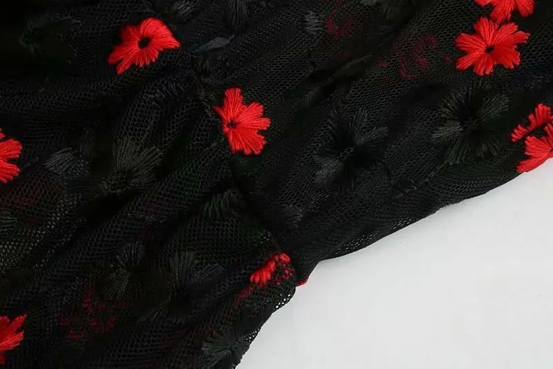 Kiyumi/рождественское платье, Сетчатое платье с цветочной вышивкой, осень, длинный рукав, круглый вырез, Vestidos, женское платье средней длины, вечерние платья