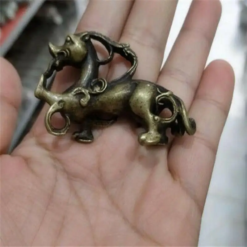 

Chinese Folk Classical Hand Carved Pure Copper Brass Bronze Dragon Small Statue