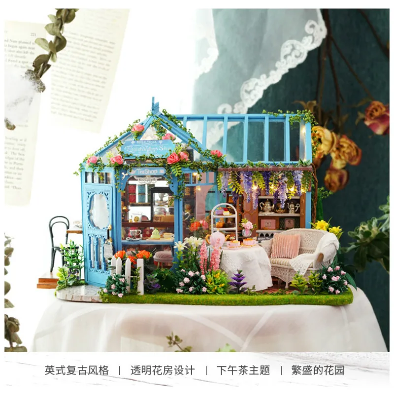 

Diy Doll House Rose Garden Tea House Handmade Small House Model Assembly Assembly Assembly Wooden Toys Festival Gift