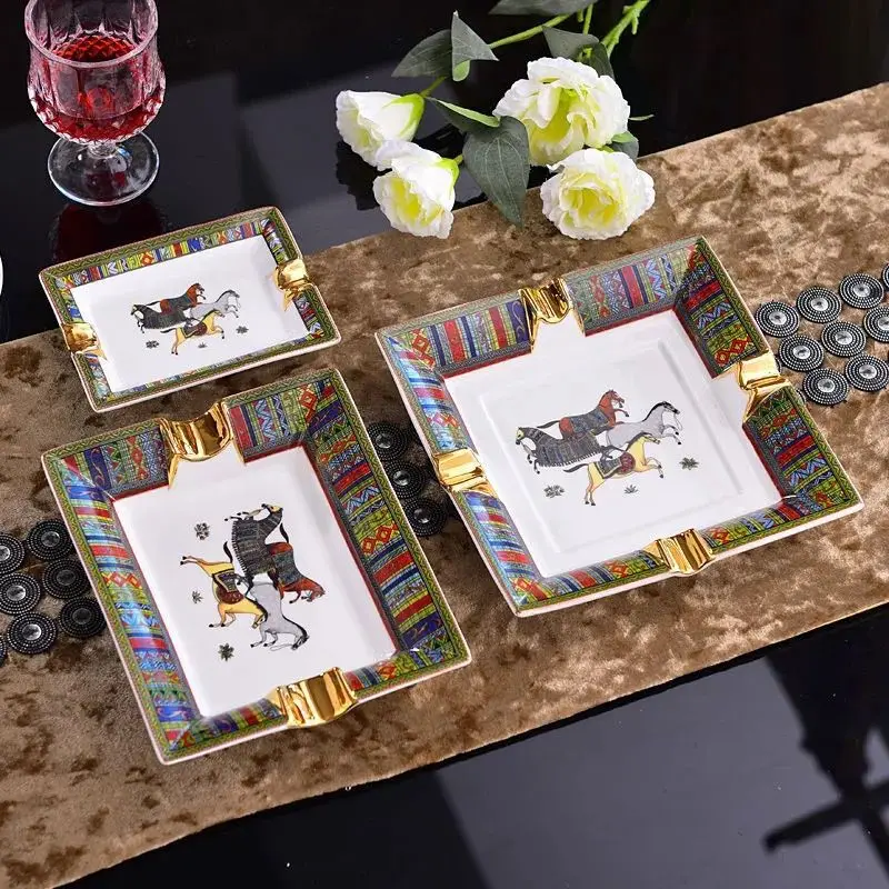 

Art Grid Pattern Ceramic Cigar Ashtray Beautiful Luxury Ash Tray Holder Cigar Home Dining Table Desk Accessories Decoration Gift