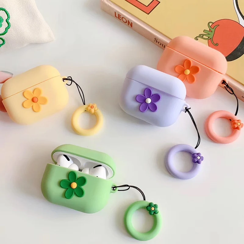 Милые цветочные наушники для AirPods Pro чехол Apple Airpods 3 3D ремешок на кольцо пальца