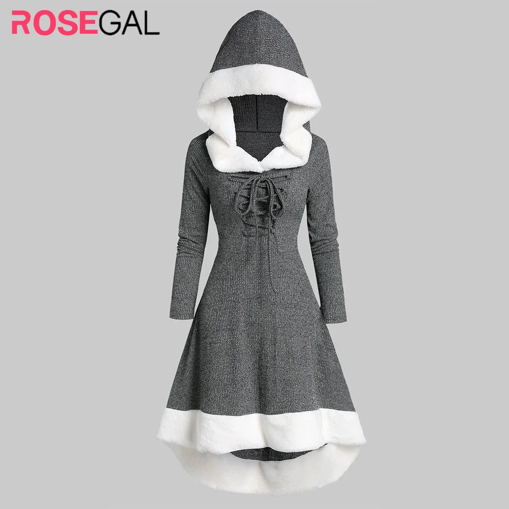 ROSEGAL размера плюс на шнуровке искусственный мех с капюшоном Мраморная вязка