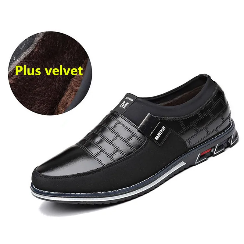 Black(Plus Velvet) Большие размеры 38-46; Новинка года; мужская повседневная обувь из натуральной кожи; Брендовые мужские лоферы; мокасины; дышащая обувь для вождения без застежки; Цвет Черный - Цвет: Black(Plus Velvet)