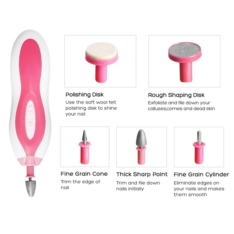 

Manicure Set Portable Shaper with 5-Piece Attachment for the Care of Hands and Feet. Electric Nail File for Home Use
