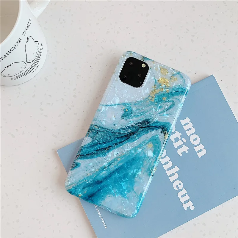 Роскошный чехол для телефона с мраморной текстурой океанских волн для iphone 11 Pro max XR X, чехол для iphone XS Max 6 6S 7 8 plus, модный абстрактный ракушка, мягкий силиконовый чехол