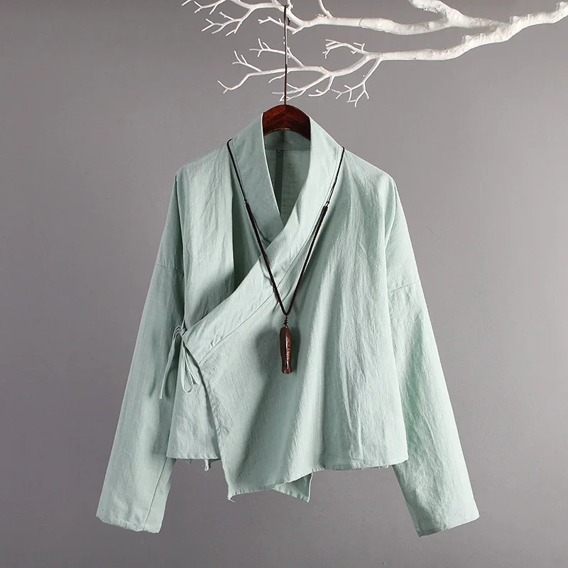 Женская блузка в китайском стиле ретро Осенние хлопковые льняные топы на