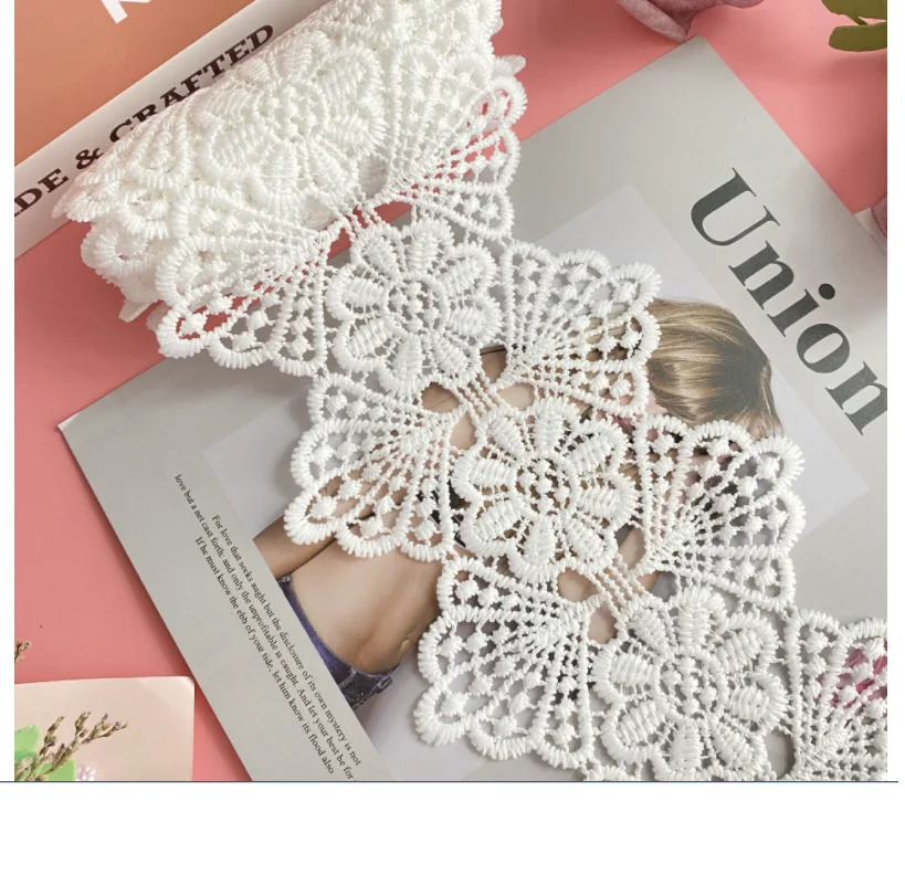 3 ярда молочный шелк Водорастворимая кружевная ткань полый белый двусторонний