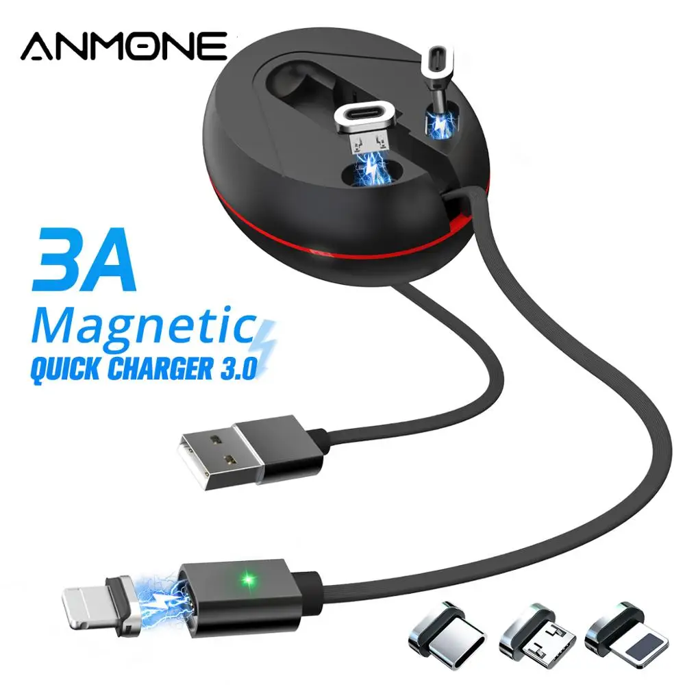 Магнитный зарядный кабель ANMONE 3 в 1 для быстрой зарядки типа C Micro шнур передачи