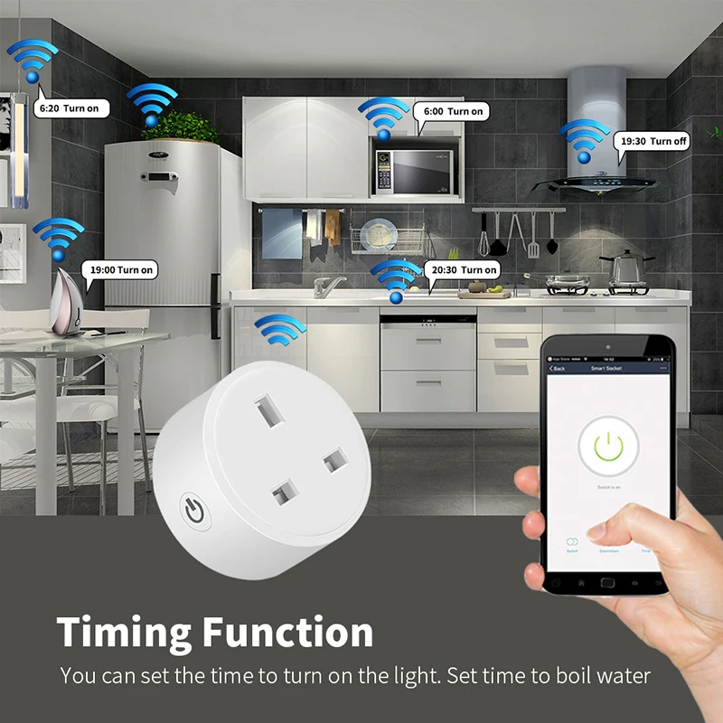 Tuya Smart Plug Wi-Fi розетка UK 16A Мощность монитор приложение пульт дистанционного