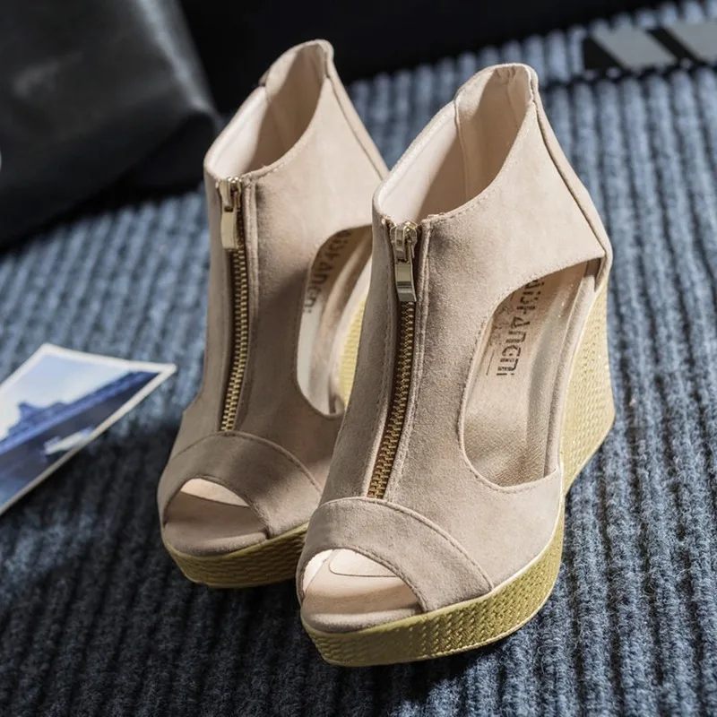 

Llogai Women Wedge Sandals High Heels 2021 Summer Women's Shoes Platform Wedges Vintage Sandals Zippers Sandalias Mujer Roman