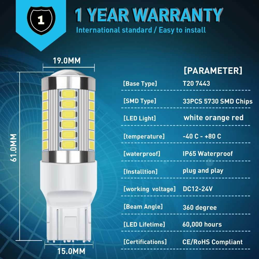 2x 1400Lm T20 7440 W21W WY21W супер яркий светодиодный Автомобильная резервная копия