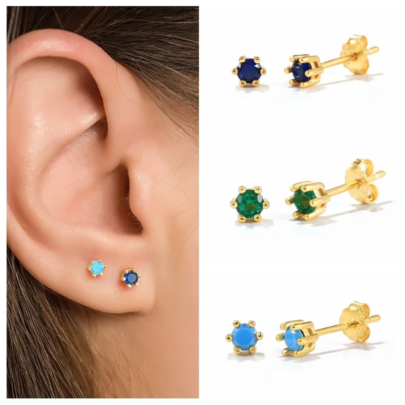 

Sterling Silver Gold Piercing Green Stud Earrings for Women Turquoise Earrings Girls Jewelry Bijoux Christmas Gifts Fashion