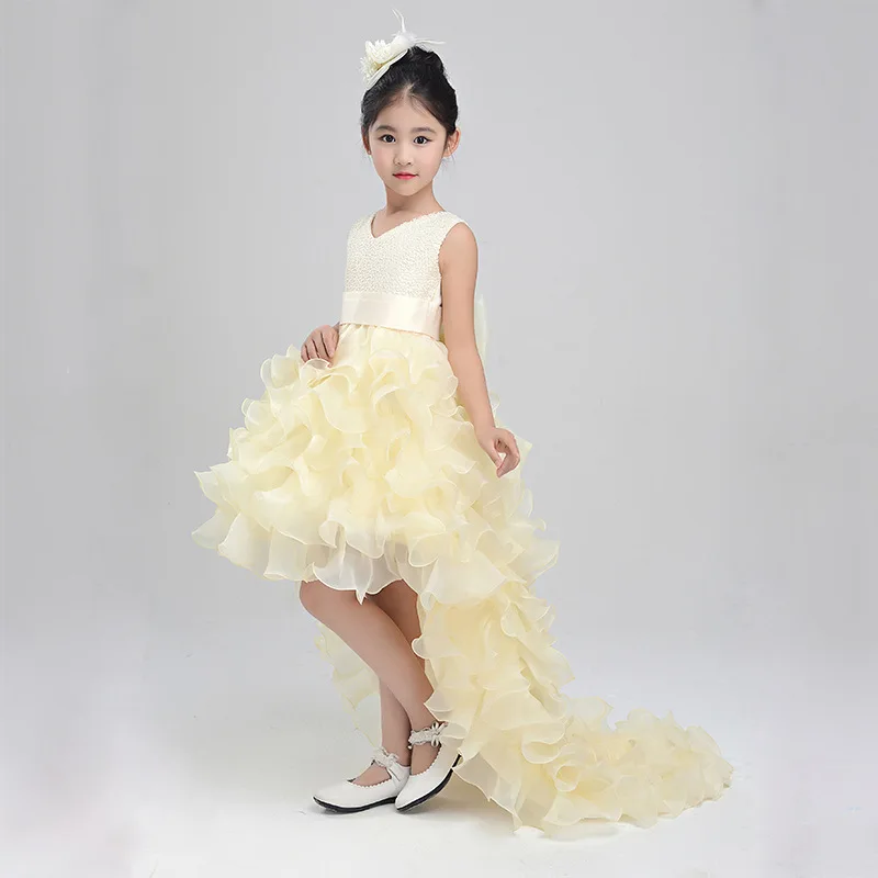 Flower Girl Dresses Red Chiffon Tailing Pageant Summer for Weddings Party Birthday Piano Dress with Big Bow | Детская одежда и