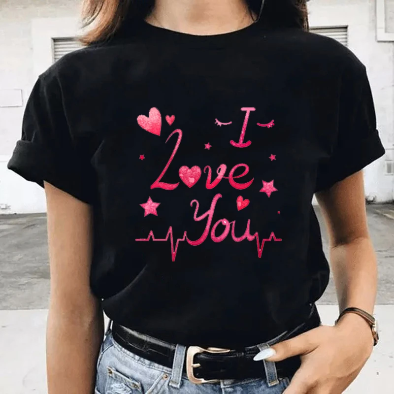 

Grunge Aesthetic Graphic T-Shirts Soft Goth Aesthetic Anime T-Shirts for Girls Pink Style I Love You Text T-Shirts