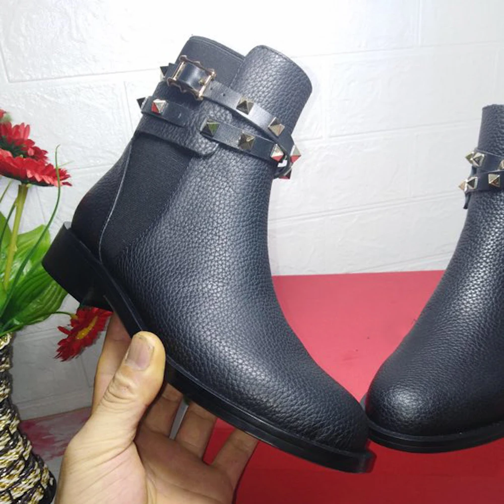 Женские ботинки ботильоны из натуральной кожи зимняя женская обувь с заклепками