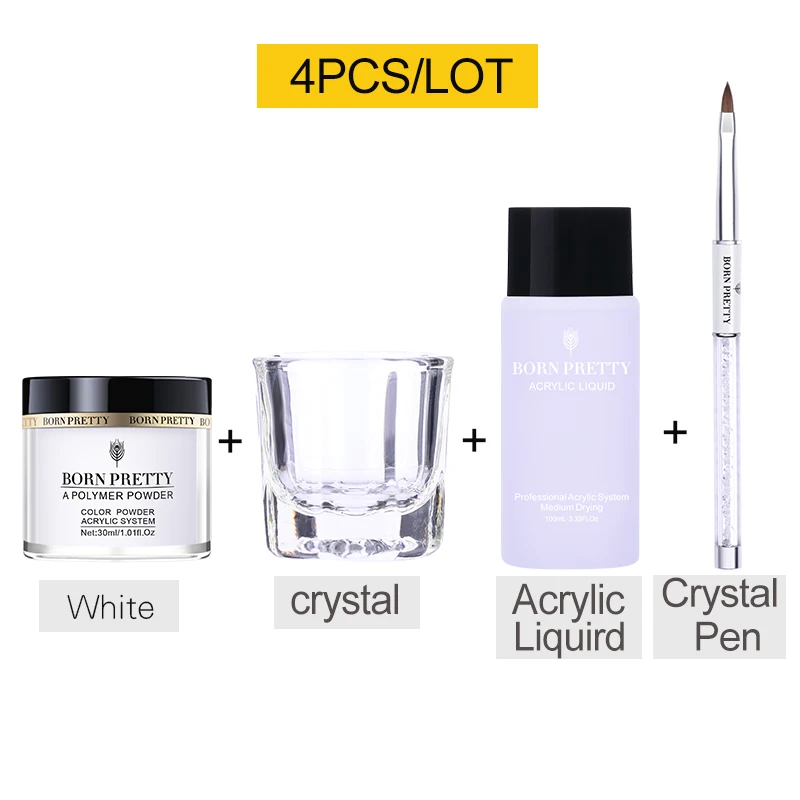 30ml White Set 1 BORN PRETTY 30 мл акриловый порошок Резьба ногтей полимерный наконечник расширение французский розовый, белый, прозрачный самоклеющиеся стразы порошок для ногтей - Цвет: 30ml White Set 1