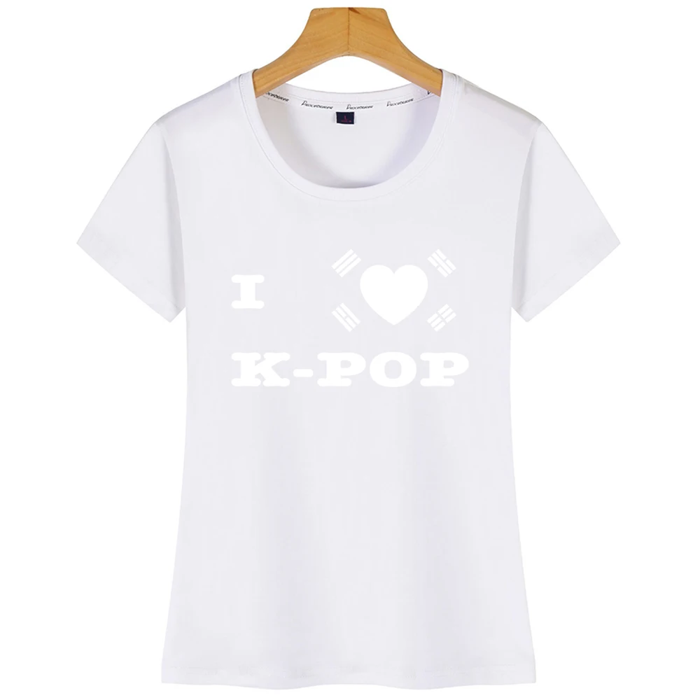 Топы футболка женская я люблю Kpop Корейская Kdrama Namsan смешная белая короткая |