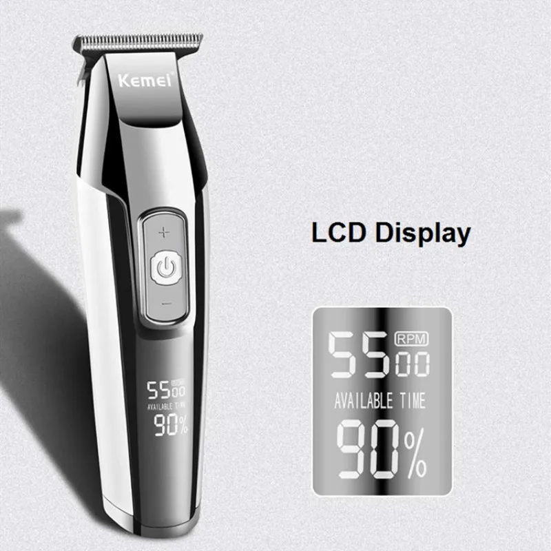 Kemei Парикмахерская Машинка для стрижки волос Профессиональный ЖК дисплей