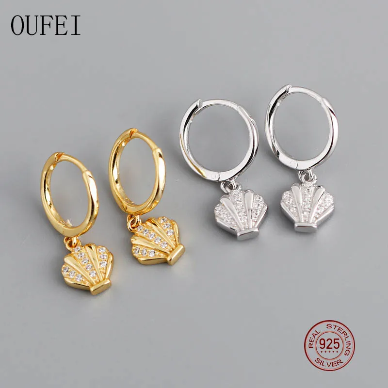 

OUFEI реальные 925 стерлингового серебра Блестящий чистый раковин, свисающие серьги для женщин, серьги изысканные серьги, модные ювелирные изд...