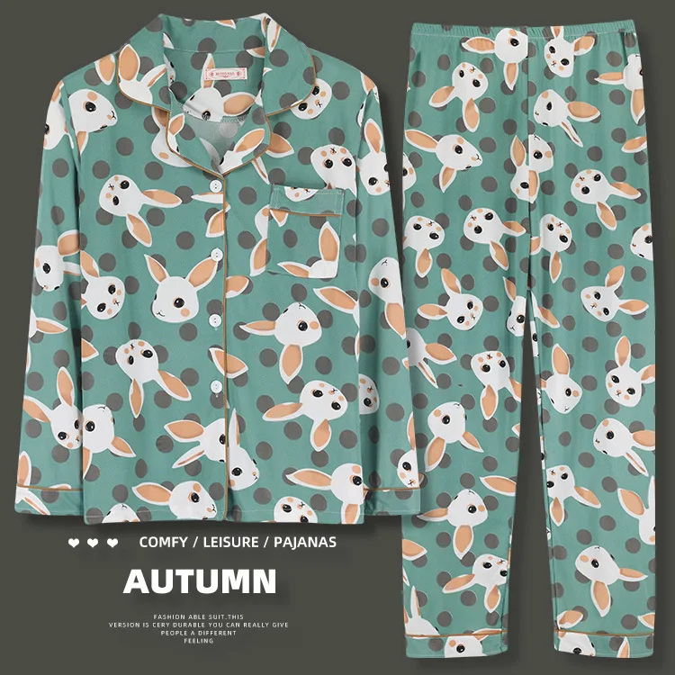 New Autumn Pajamas Women's Lapel Cardigan Nightwear 2Pcs Suit Milk Silk Nightgown Casual Home Wear Full Sleepwear Sleep Tops