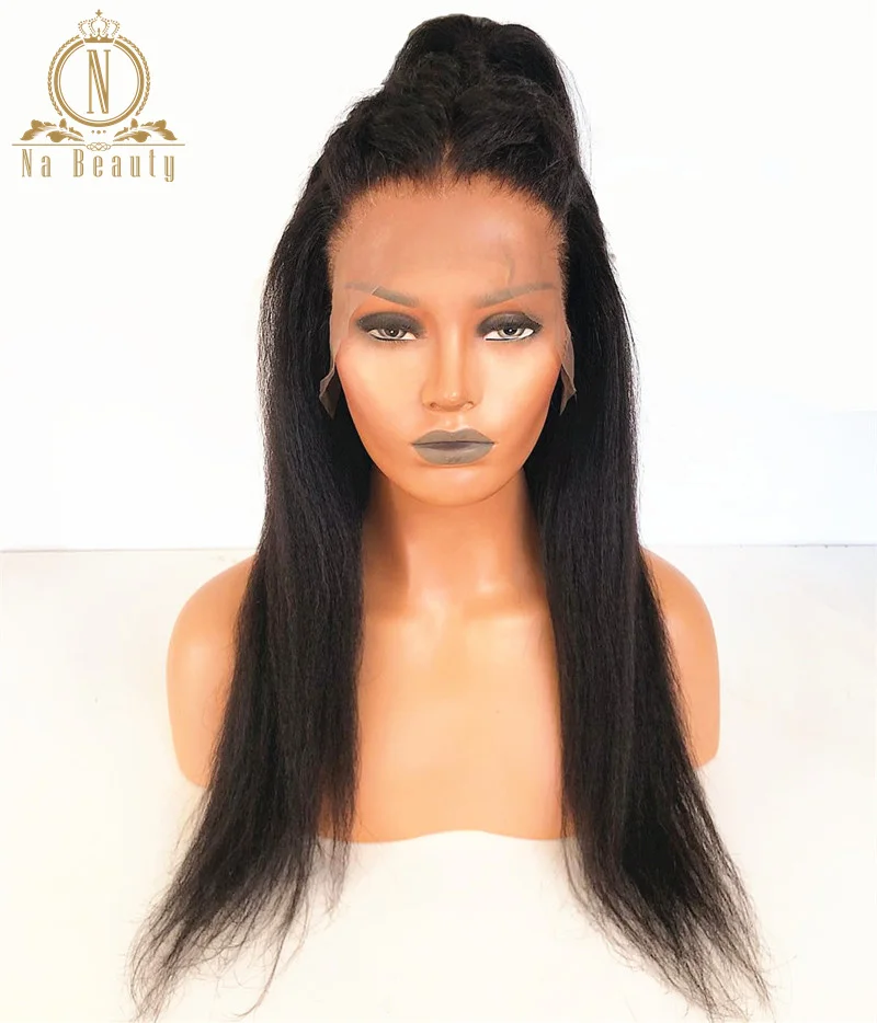 Na beauty курчавые прямые 13x6 парики на шнурках человеческие волосы парик на кружеве предварительно сорванный парик для женщин бразильские черные волосы Remy