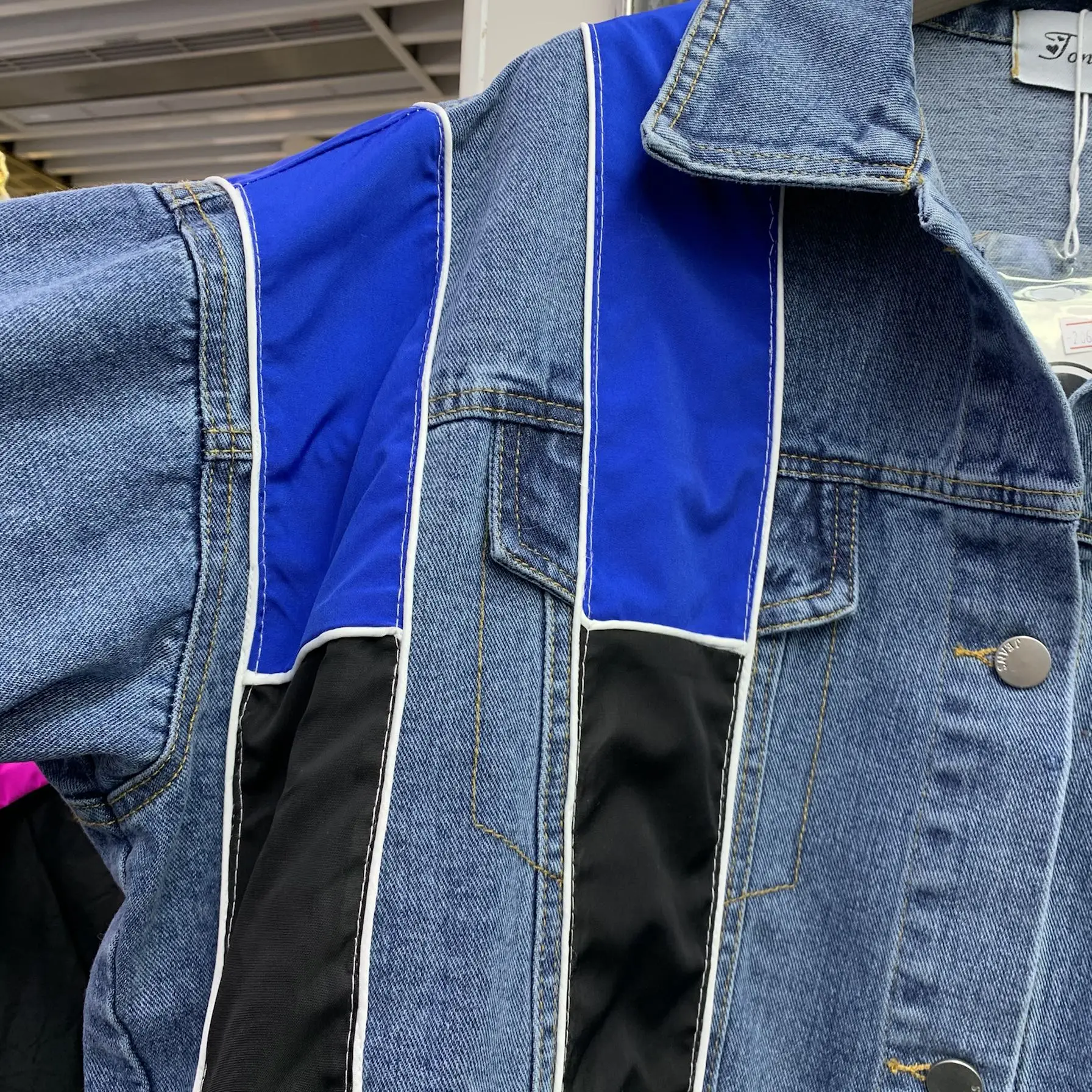 

Fashion Patchwork Bright bar Denim Jackets Women Smiley Letter Patch Jeans Jacket Loose Plus Size Jeans Jacket Female Streetwear