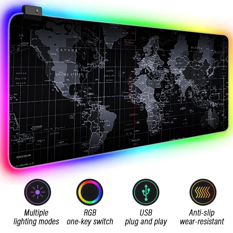 RGB коврик для мыши большой игровой светящийся водонепроницаемый нескользящий