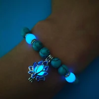 glowing in the dark moon lotus flower shaped charm bracelet natural stone luminous fluorescence bracelets women classic jewelry