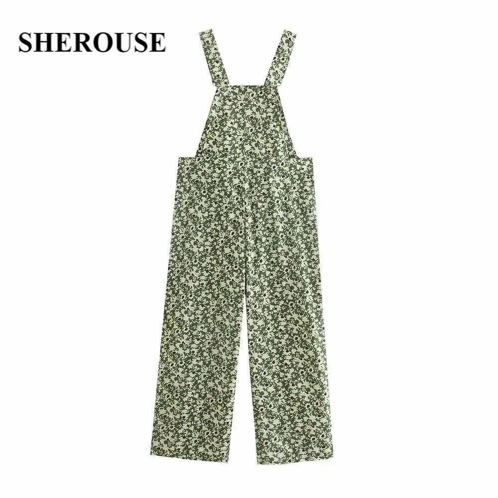 

SHEROUSE Vintage Women Floral Printed Overalls Hight-waist Loose Wide Leg trousers Casual woman Retro Pants pantalon pour femme
