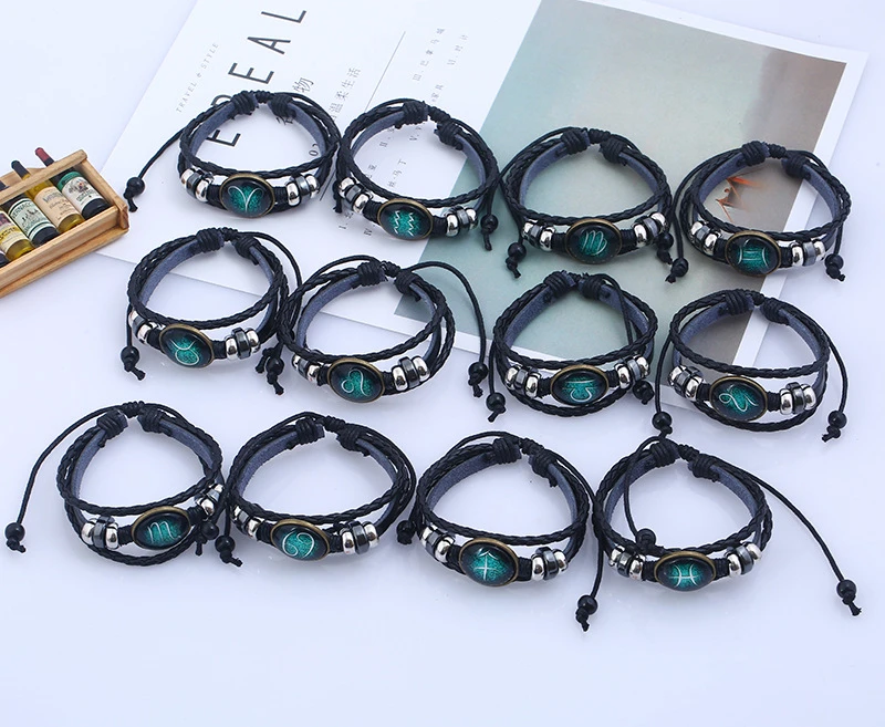 Мужской черный браслет с 12 созвездиями зодиака модный Gemini Стрелец плетеный