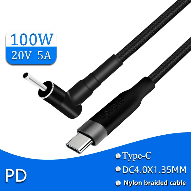 

100W PD USB Type C Male Input to 90 Degree DC 4.0 x 1.35 mm Male Power Charging Cable for ASUS UX305 UX360 UX330 UX330U Q200E C2
