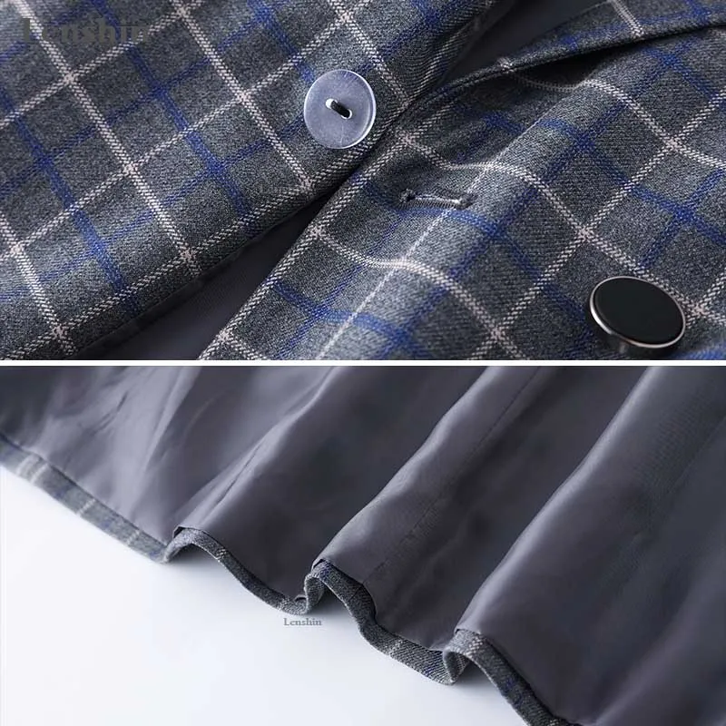 

Lenshin Soft and Comfortable High-quality Plaid Jacket with Pocket Office Lady Casual Blazer Women Wear Double-breasted Coat