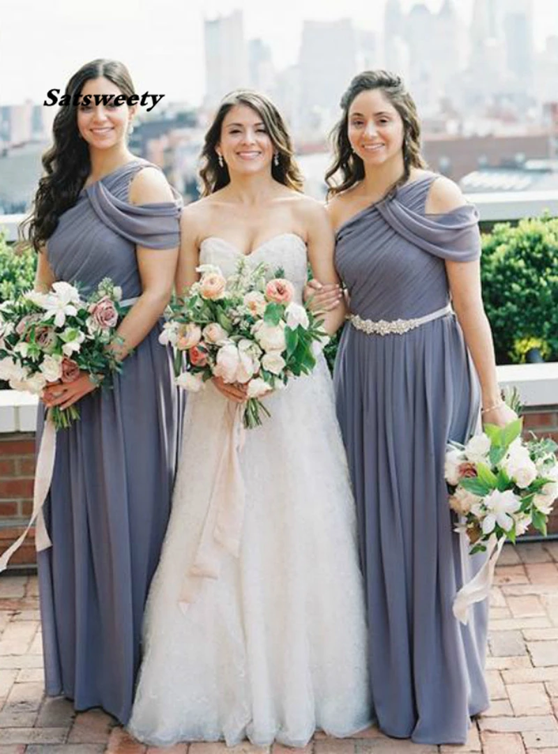 

Sexy Bridesmaid Dresses Vestido De Festa De Casamento Gray One Shoulder Sleeveless Ruffles Chiffon Bridesmaid Dresses