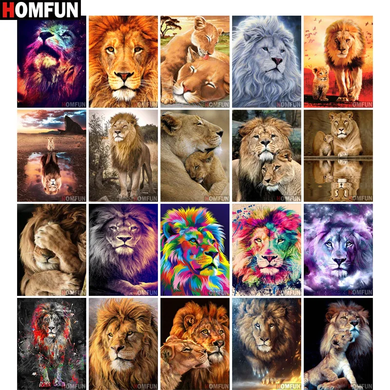 

HOMFUN Full Square/Round Drill 5D DIY Diamond Painting "Animal Lions" 3D Diamond Embroidery Cross Stitch Home Decor Gift