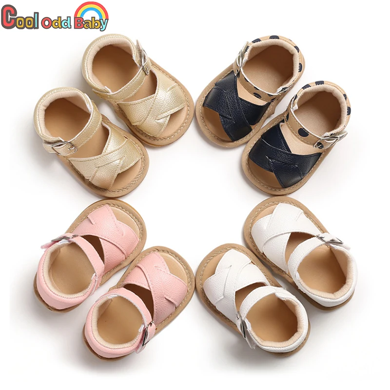 Summer Breathable Infant Shoes Baby Girl Sandals Cute Simple Pu Leather Surface Soft Non-Slip Sole Newborn Crib First Walker