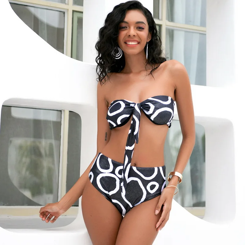 Sexy High Waist Bikini Push Up Bandeau Swimsuit Women Summer 2021 Swimwear Leopard Print Bathing Suit Women Swim Suit Tankini