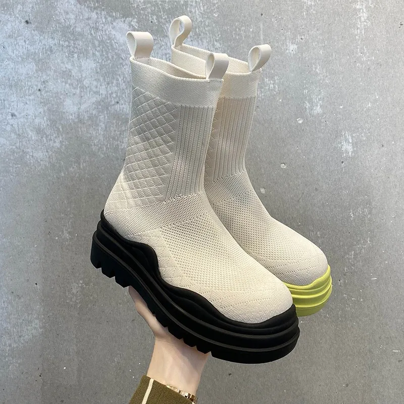

Winter Women Knitted Short Boots Fashion Socks Shoes Platform Slip On Thick Bottom Breathable Casual Ytmtloy Botines De Mujer