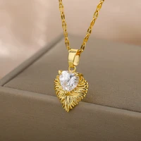 heart necklace for women stainless steel gold color pendant necklaces crystal choker cubic zirconia couple jewelry gift collares
