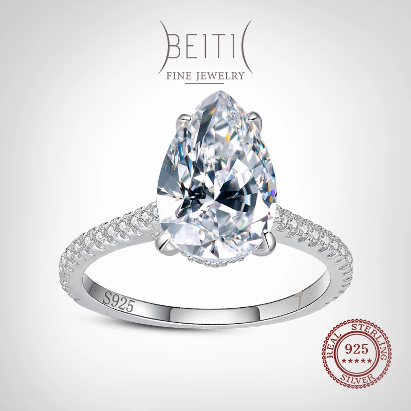 

Beitil 100% 925 Sterling Silver Luxury Water Drop Shape Clear Zircon Exquisite Rings For Women Wedding Engagement Jewelry