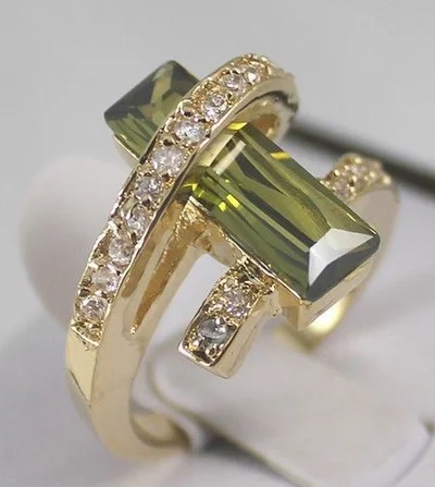 

Noble golden GP Jewelry olive green Crystal Ring Size :7-10