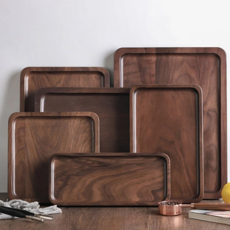 Square/Round Storage Plate Wooden Coasters Tray For Drinks with Water Function Nature Walnut Kitchen Tableware | Дом и сад