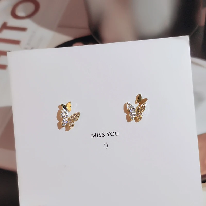 

New Fashion Brand Delicate Butterfly Gold Plated Drop Earrings for Women AAA Zircon Green CZ Romantic Dangling Jewelry Gifts