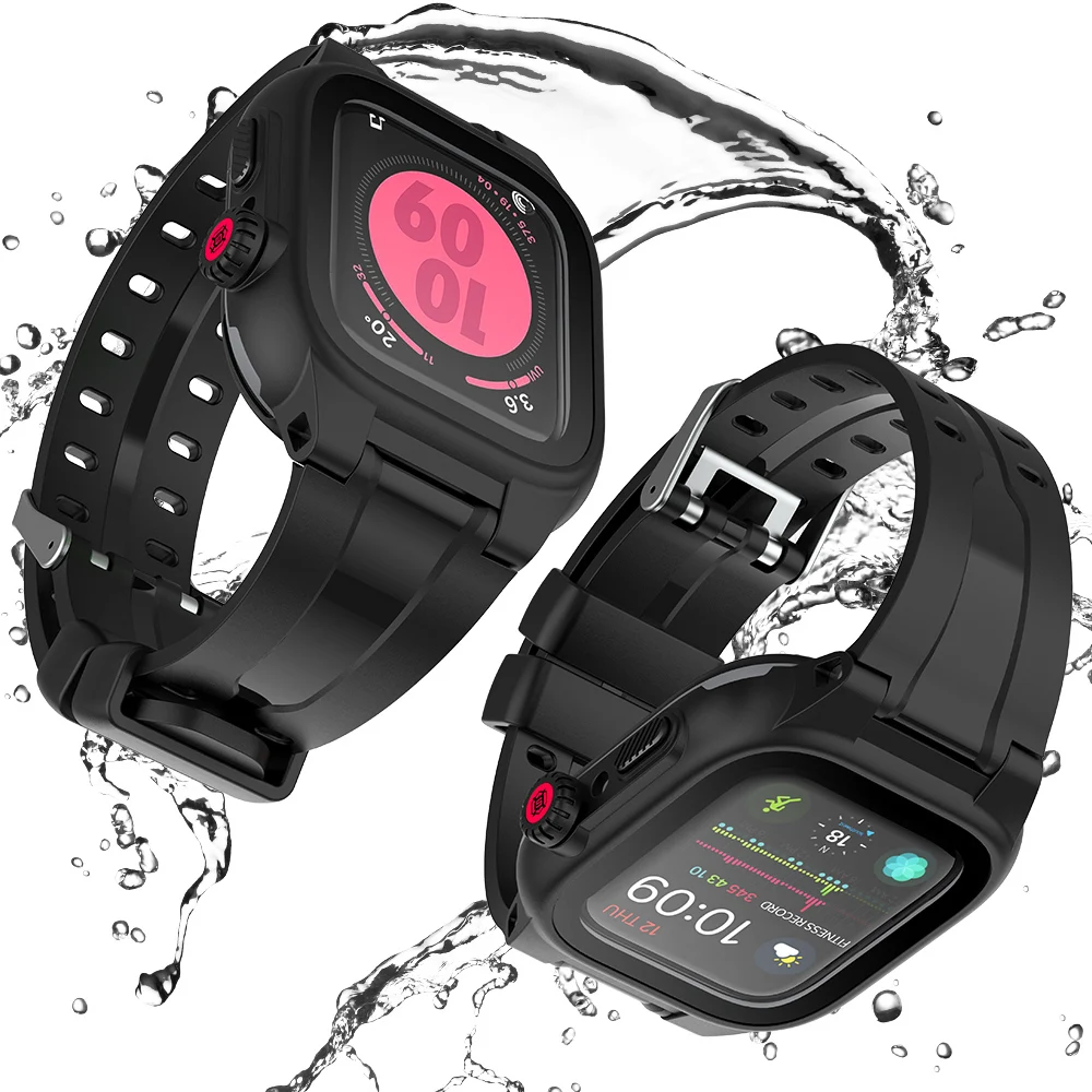 

Black Sport Screen Protector Waterproof Cover for Apple Watch Case Series 6 SE 5 4 3 Silicone Band Strap for iWatch 44mm 42mm
