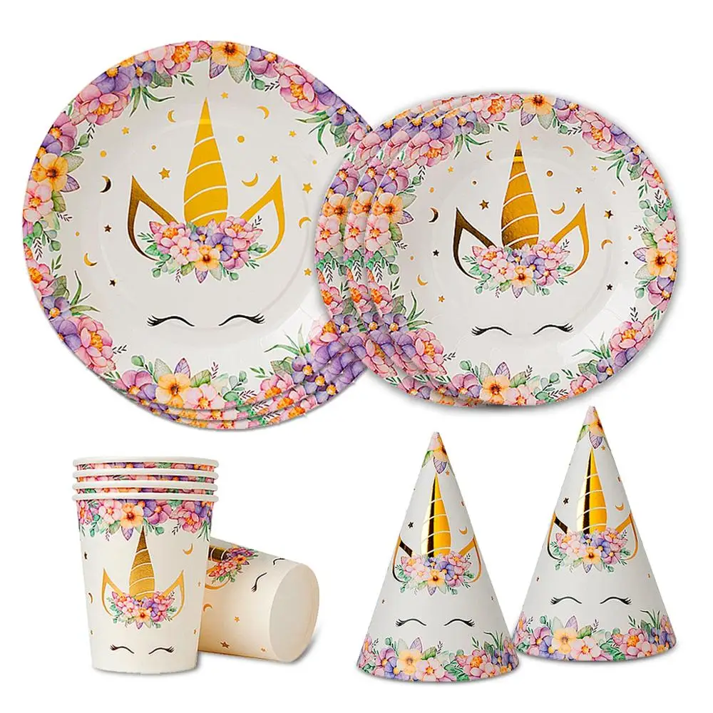 FENGRISE Единорог одноразовая посуда тарелка чашка шапка вечерние День рождения