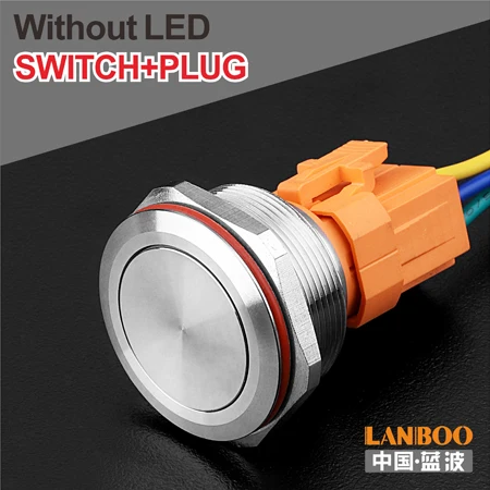 Without LED Plug 30 мм Одноместный двухполюсный DPDT кнопочный переключатель двери схема с светильник 12V24V220V - Цвет: Without LED Plug