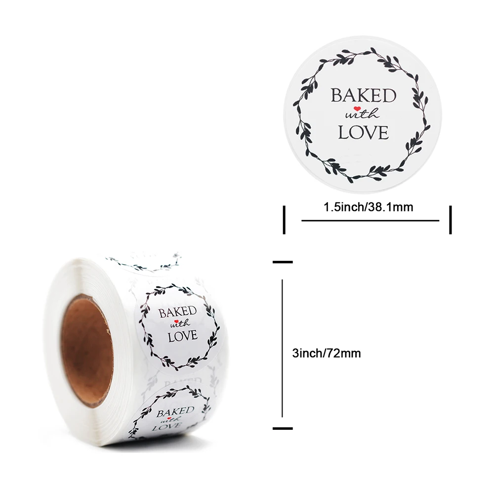 

500pcs 1.5inch Round BAKED With LOVE Natural Kraft Stickers for Wedding Party Decoration Christmas Gift Box Making