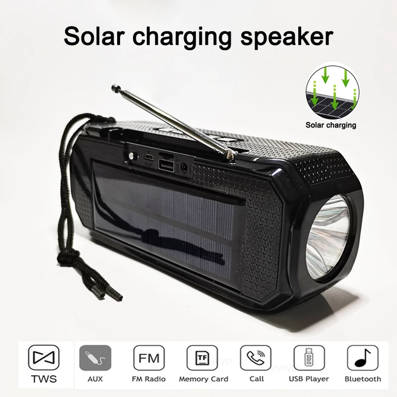 

2021 The latest solar charging wireless bluetooth speaker stereo subwoofer portable outdoor music center with flashlight FM radi