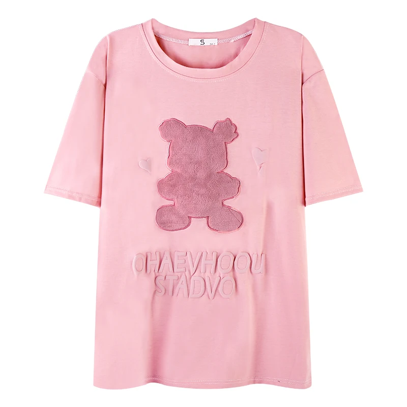 

2021 New Fashion High Quality Loose Women TShirt Cartoons Harajuku Alphabet Small Bear Summer Tops M96